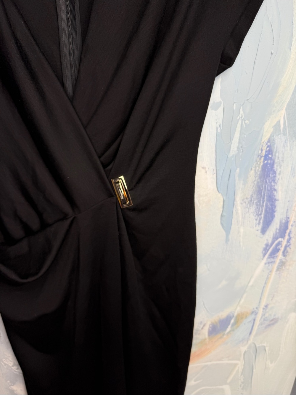 Salvatore Ferragamo Black 100% Wool Faux Wrap Dress Gold Buckle IT 38 Small - Picture 5 of 8